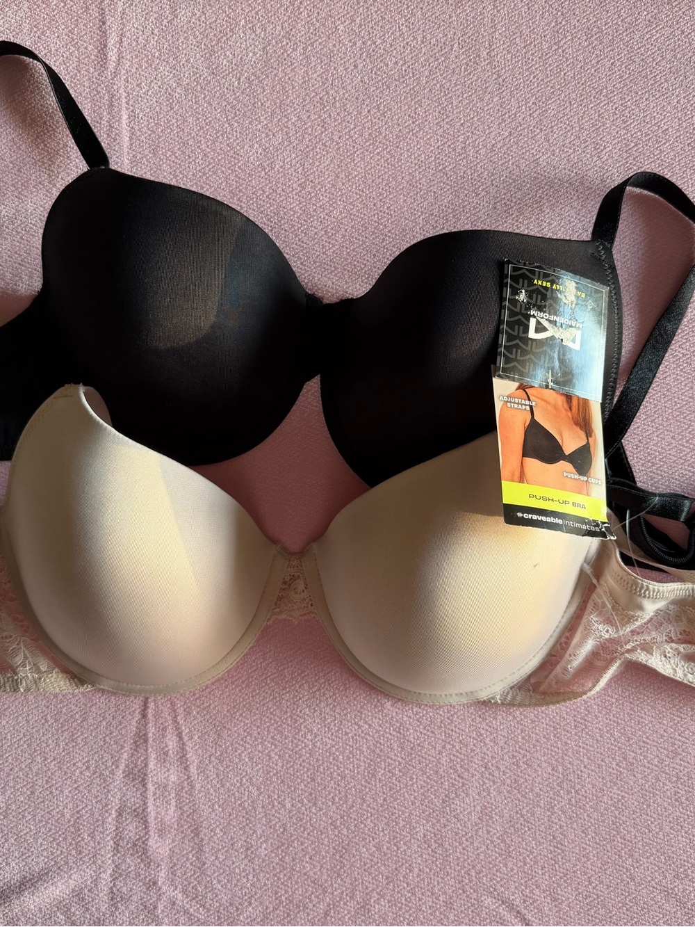 Maidenform Two-Pack Smooth Push-Up Bra Set - Black & Nude - brand new
